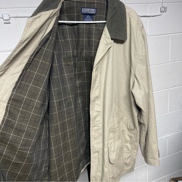Lands’ End Tan Field Jacket Coat Corduroy Collar Plaid Lined Men’s XL 46–48 - Picture 4 of 12